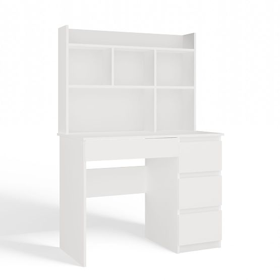 Scrivania MIJAS Destra con Sopralzo Bianco Opaco 4 Cassetti 4 Scaffali per Ufficio Camera