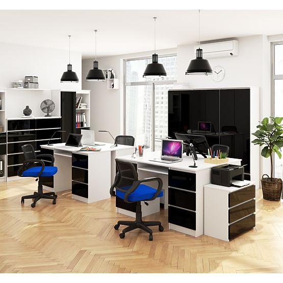 SCRIVANIA PER COMPUTER A-11 135 cm 6 CASSETTI BIANCO / NERO LUCIDO