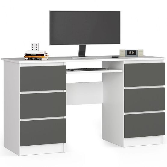 Scrivania per computer A-11 135 cm 6 cassetti PK bianco-grafite grigio