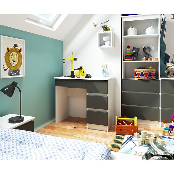 Scrivania per computer A-7 90 cm destra PK - bianco-grafite grigio