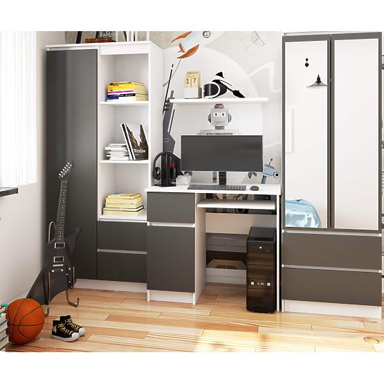 SCRIVANIA PER COMPUTER PIKSEL BIANCO / GRIGIO - SINISTRA