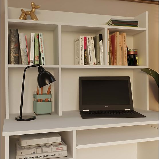 Scrivania PORTO Destra con Estensione Bianco Opaco Cassetto Scaffale per Ufficio Camera