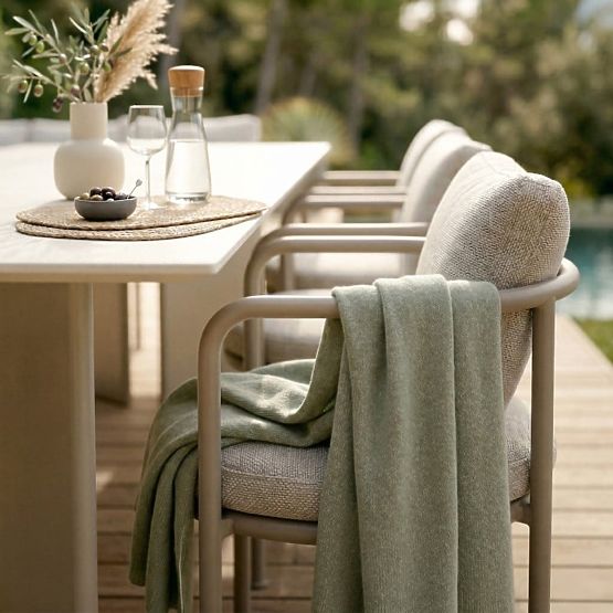 Sedia da giardino Amarello in alluminio, beige chiaro/beige-grigio, arrotondata