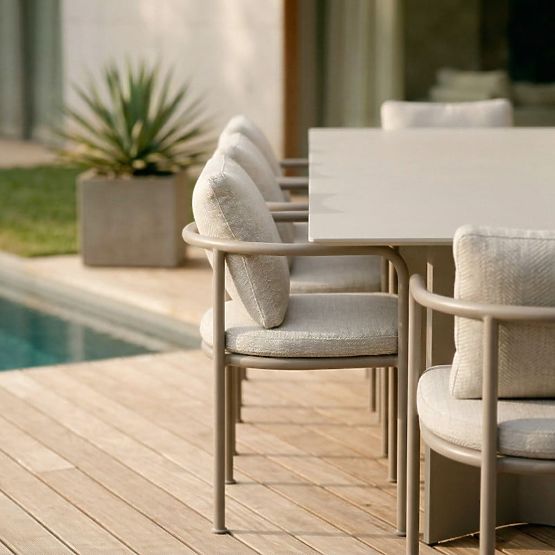 Sedia da giardino Amarello in alluminio, beige chiaro/beige-grigio, arrotondata