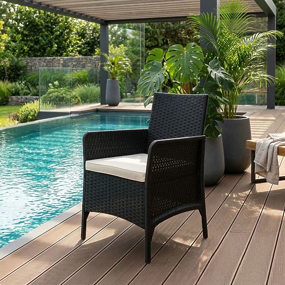Sedia da giardino con cuscino per balcone, terrazza, giardino nera MultiGarden