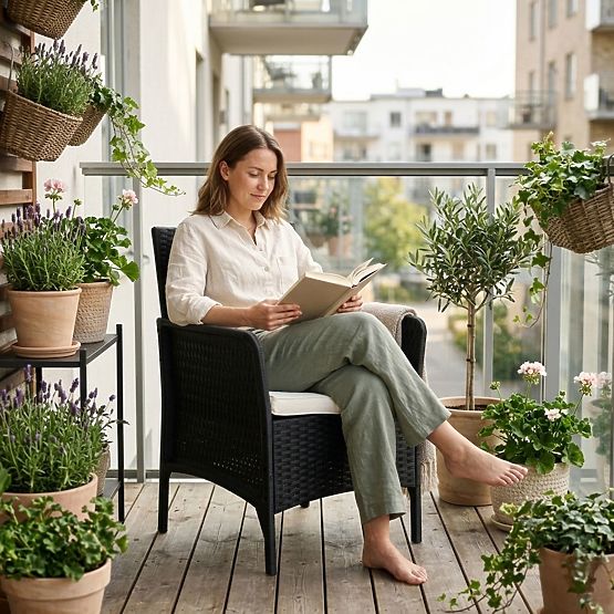 Sedia da giardino con cuscino per balcone, terrazza, giardino nera MultiGarden