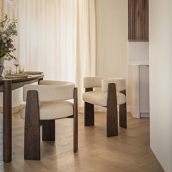 Sedia da pranzo Bruna, beige, rovere mocha