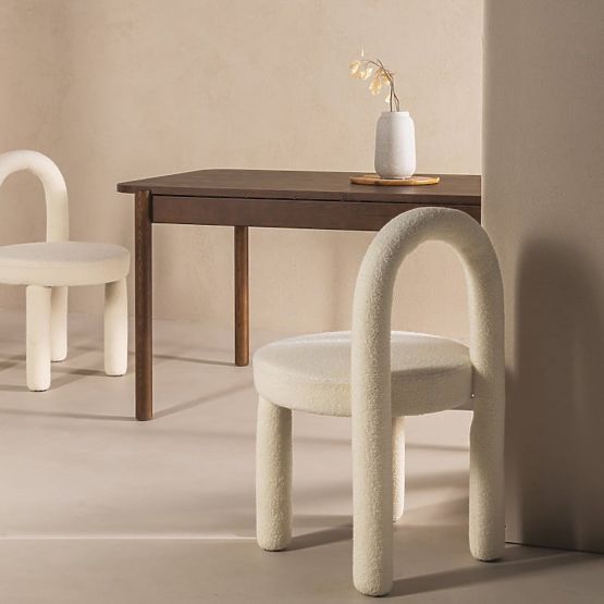 Sedia da pranzo Ivo, ecru, bouclé