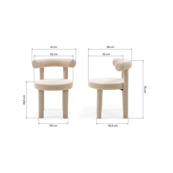 Sedia da pranzo Pedro 2.0, beige, bouclé