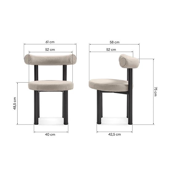 Sedia da pranzo Pedro, marrone-grigio/gambe nere, boucle