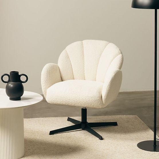 Sedia girevole Casablanca bianca, bouclé