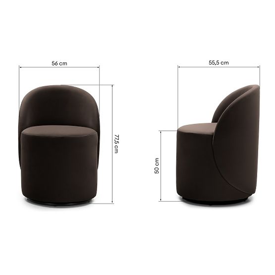 Sedia girevole Enzo, forme arrotondate, cioccolato/espresso, velluto