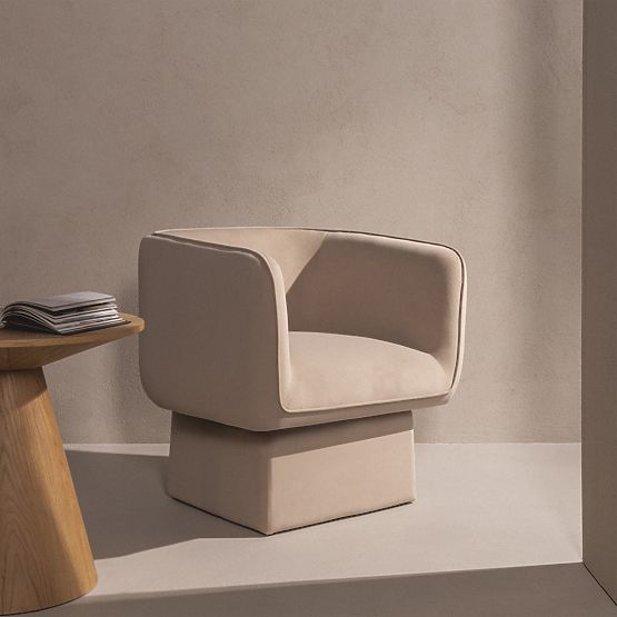 Sedia girevole One beige chiaro, velluto