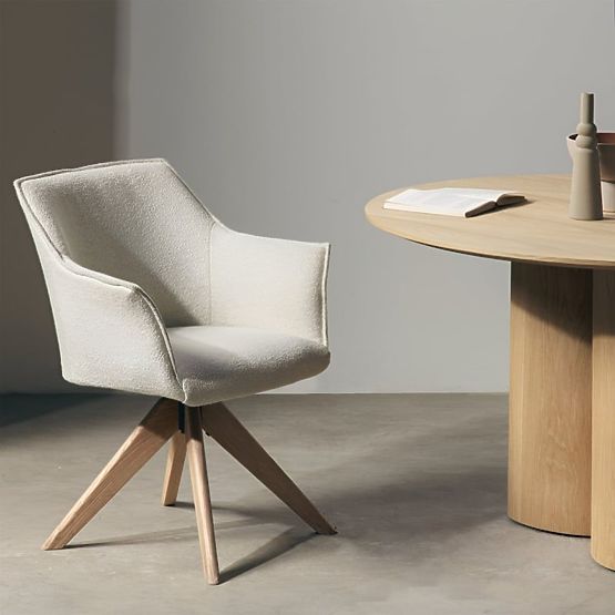 Sedia girevole Positano crema, rovere