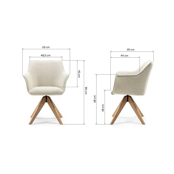 Sedia girevole Positano crema, rovere