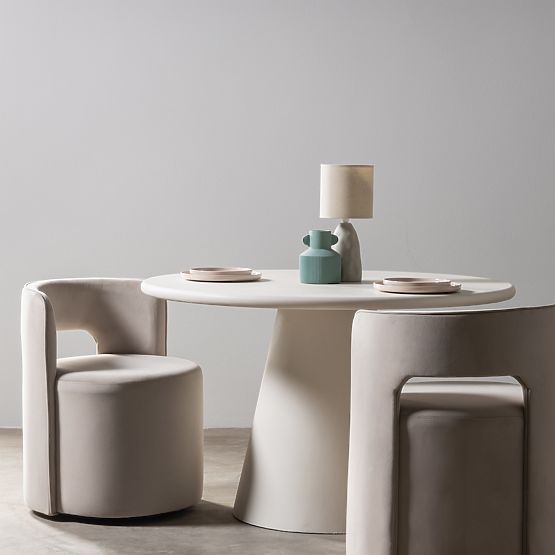 Sedia girevole Raval beige, velluto, arrotondata