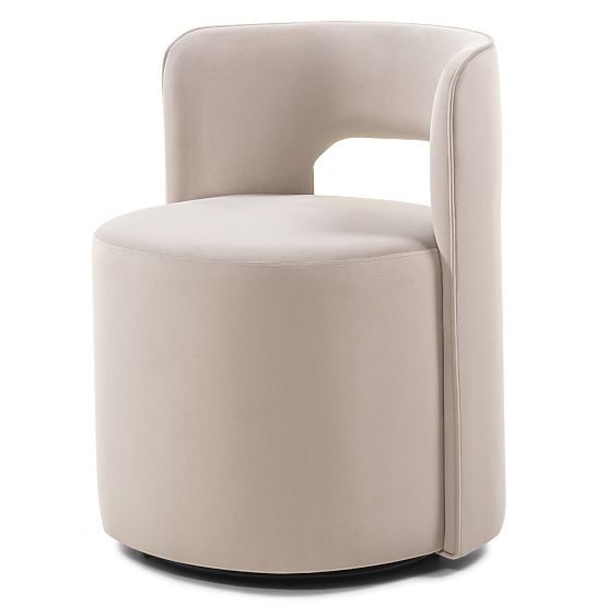 Sedia girevole Raval beige, velluto, arrotondata