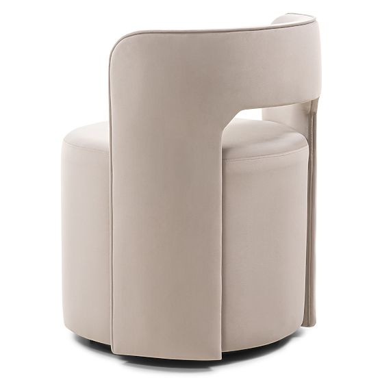 Sedia girevole Raval beige, velluto, arrotondata