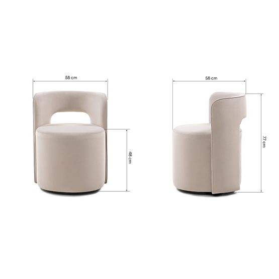 Sedia girevole Raval beige, velluto, arrotondata