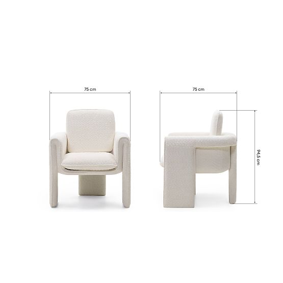 Sedia imbottita Campat bianca, arrotondata