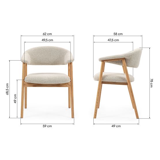 Sedia imbottita Capri, beige chiaro/legno di quercia