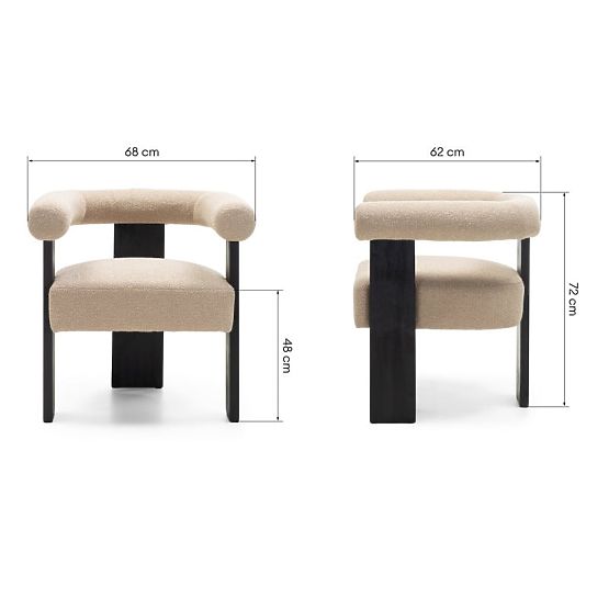 Sedia imbottita Chili beige/nera, legno di gomma