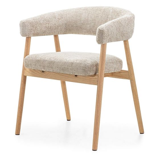Sedia imbottita Giovani, beige/legno di quercia, arrotondata