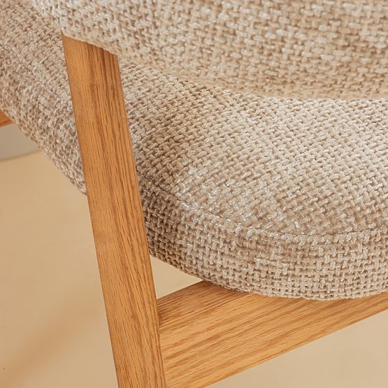 Sedia imbottita Giovani, beige/legno di quercia, arrotondata