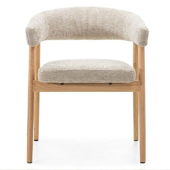 Sedia imbottita Giovani, beige/legno di quercia, arrotondata