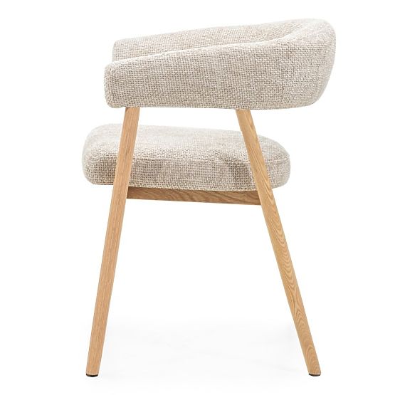 Sedia imbottita Giovani, beige/legno di quercia, arrotondata