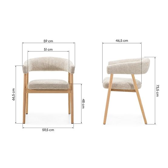 Sedia imbottita Giovani, beige/legno di quercia, arrotondata