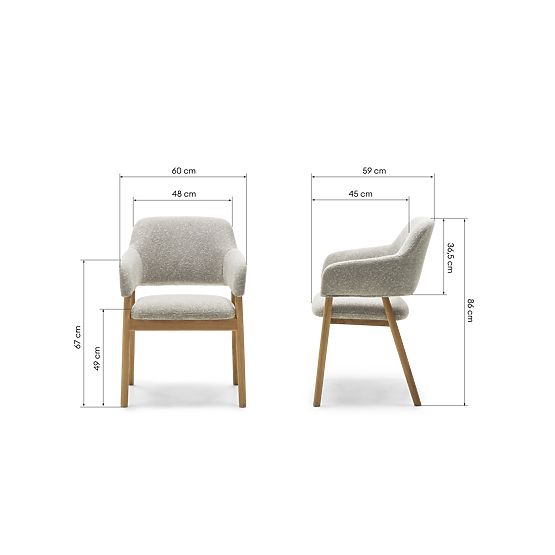 Sedia imbottita Sanremo grigio chiaro, bouclé/rovere