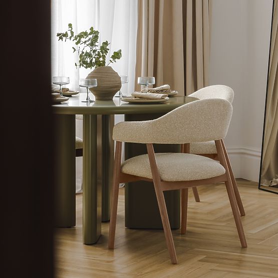 Sedia imbottita Sorrento, beige, bouclé/noce chiaro