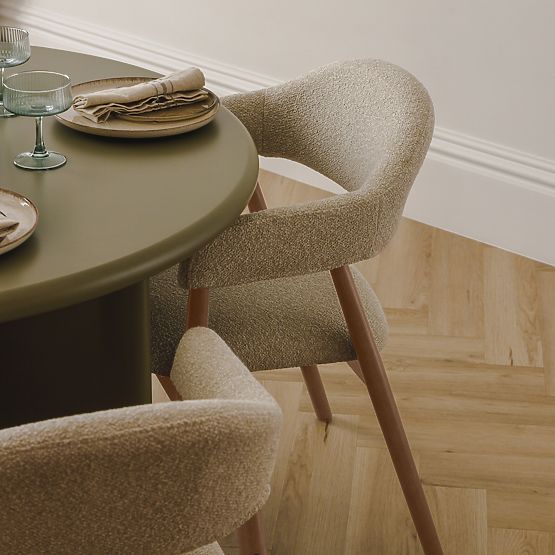 Sedia imbottita Sorrento, beige, bouclé/noce chiaro