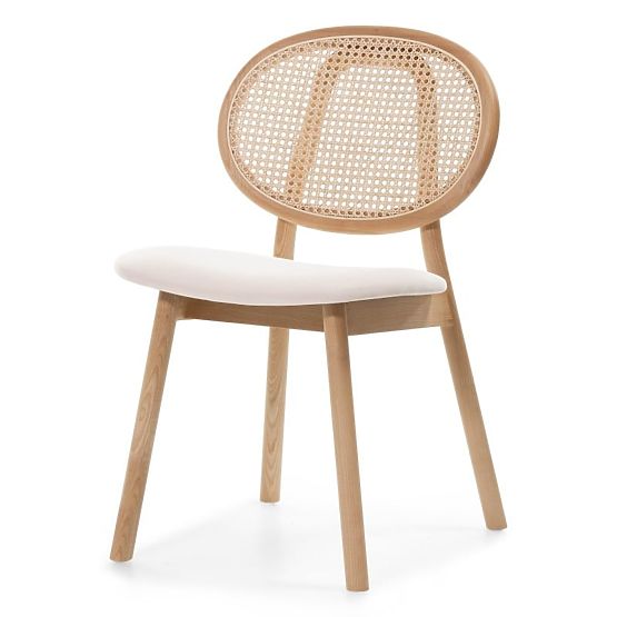 Sedia in legno Monet con intreccio viennese, rattan, velluto, naturale/beige chiaro