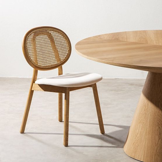 Sedia in legno Monet con intreccio viennese, rattan, velluto, naturale/beige chiaro