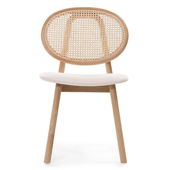 Sedia in legno Monet con intreccio viennese, rattan, velluto, naturale/beige chiaro