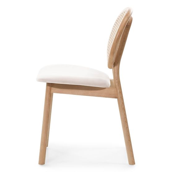 Sedia in legno Monet con intreccio viennese, rattan, velluto, naturale/beige chiaro