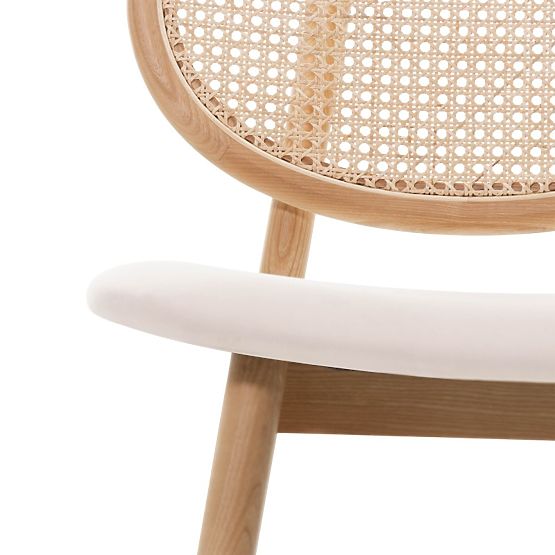 Sedia in legno Monet con intreccio viennese, rattan, velluto, naturale/beige chiaro