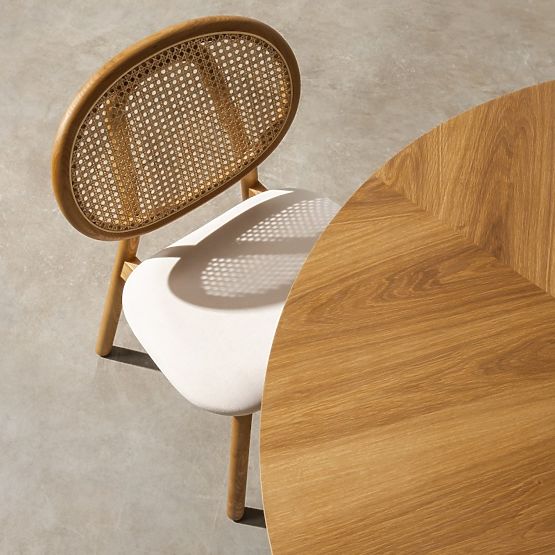 Sedia in legno Monet con intreccio viennese, rattan, velluto, naturale/beige chiaro