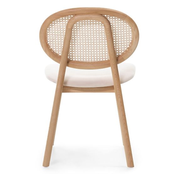Sedia in legno Monet con intreccio viennese, rattan, velluto, naturale/beige chiaro