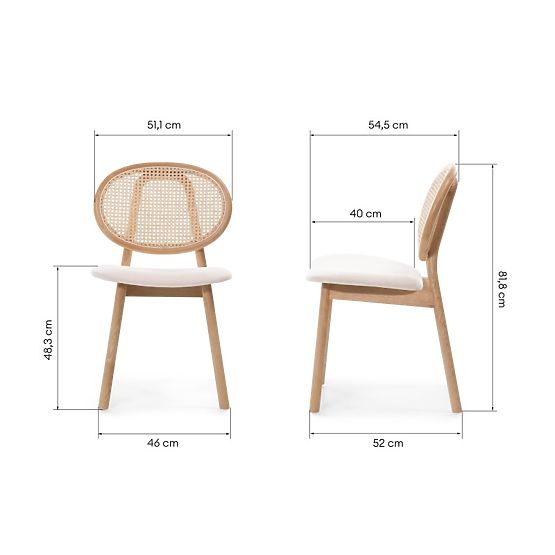 Sedia in legno Monet con intreccio viennese, rattan, velluto, naturale/beige chiaro