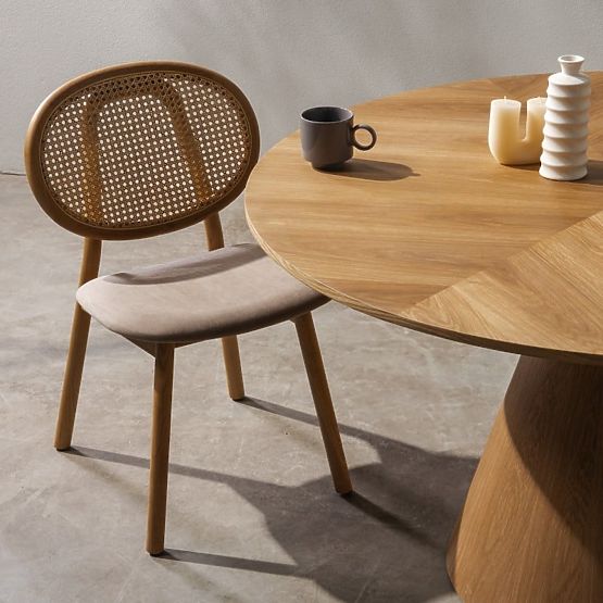Sedia in legno Monet con intreccio viennese, rattan, velluto, naturale/marrone chiaro