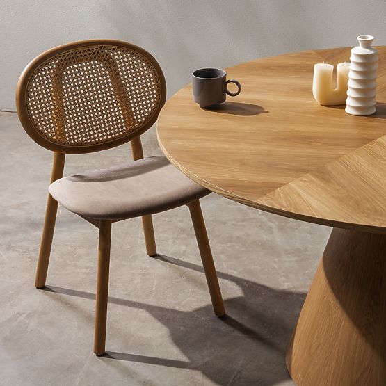 Sedia in legno Monet con intreccio viennese, rattan, velluto, naturale/marrone chiaro