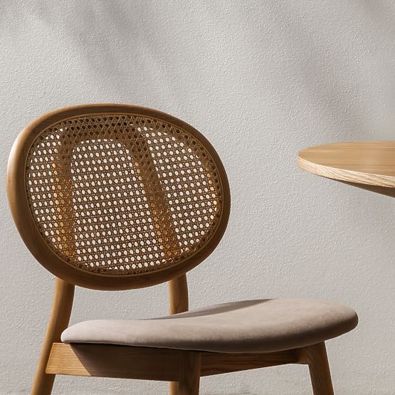 Sedia in legno Monet con intreccio viennese, rattan, velluto, naturale/marrone chiaro