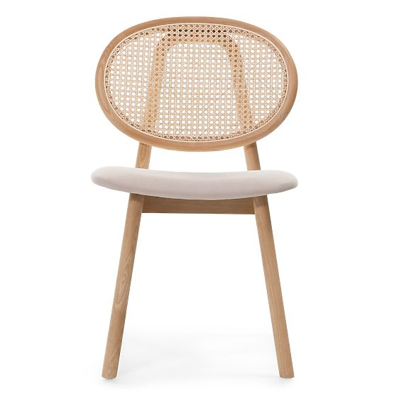 Sedia in legno Monet con intreccio viennese, rattan, velluto, naturale/marrone chiaro