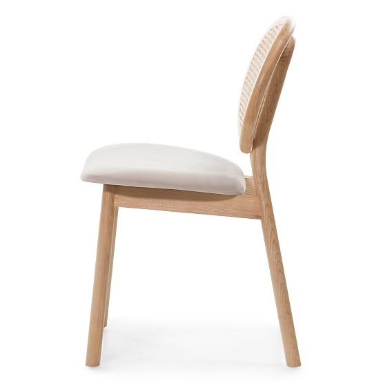 Sedia in legno Monet con intreccio viennese, rattan, velluto, naturale/marrone chiaro