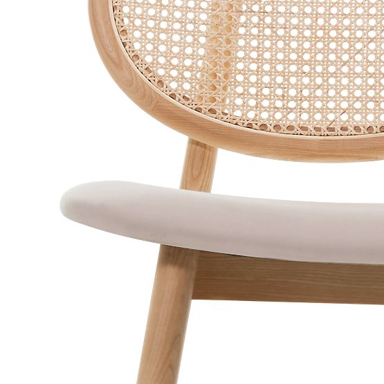 Sedia in legno Monet con intreccio viennese, rattan, velluto, naturale/marrone chiaro