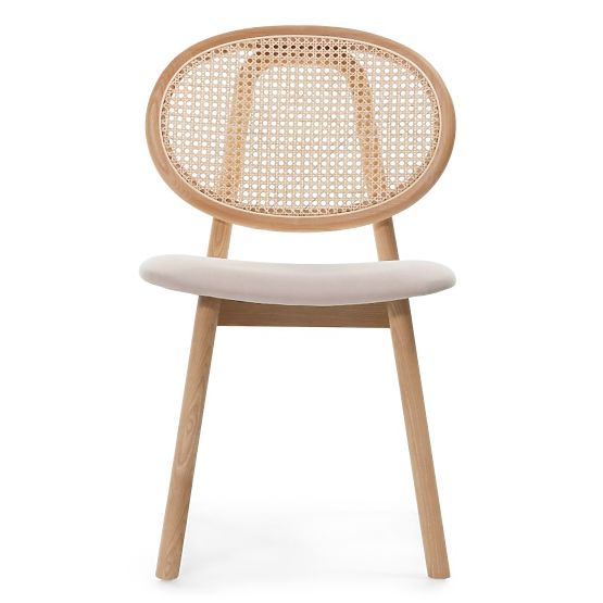 Sedia in legno Monet con intreccio viennese, rattan, velluto, naturale/marrone chiaro