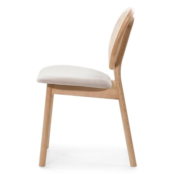 Sedia in legno Monet con intreccio viennese, rattan, velluto, naturale/marrone chiaro